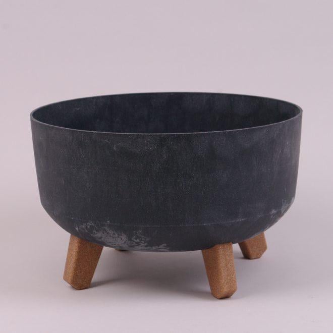Горшок пластиковый Flora Gracia Low Beton Effect на ножках 28,5 см Антрацитовый (93465)