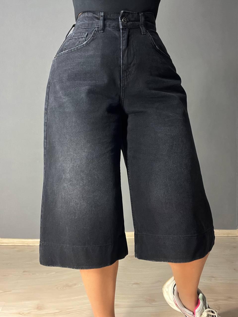 Шорты женские джинсовые Sherocco 400 бермуды длинные с высокой посадкой и манжетом р. 25 Черный (4261)