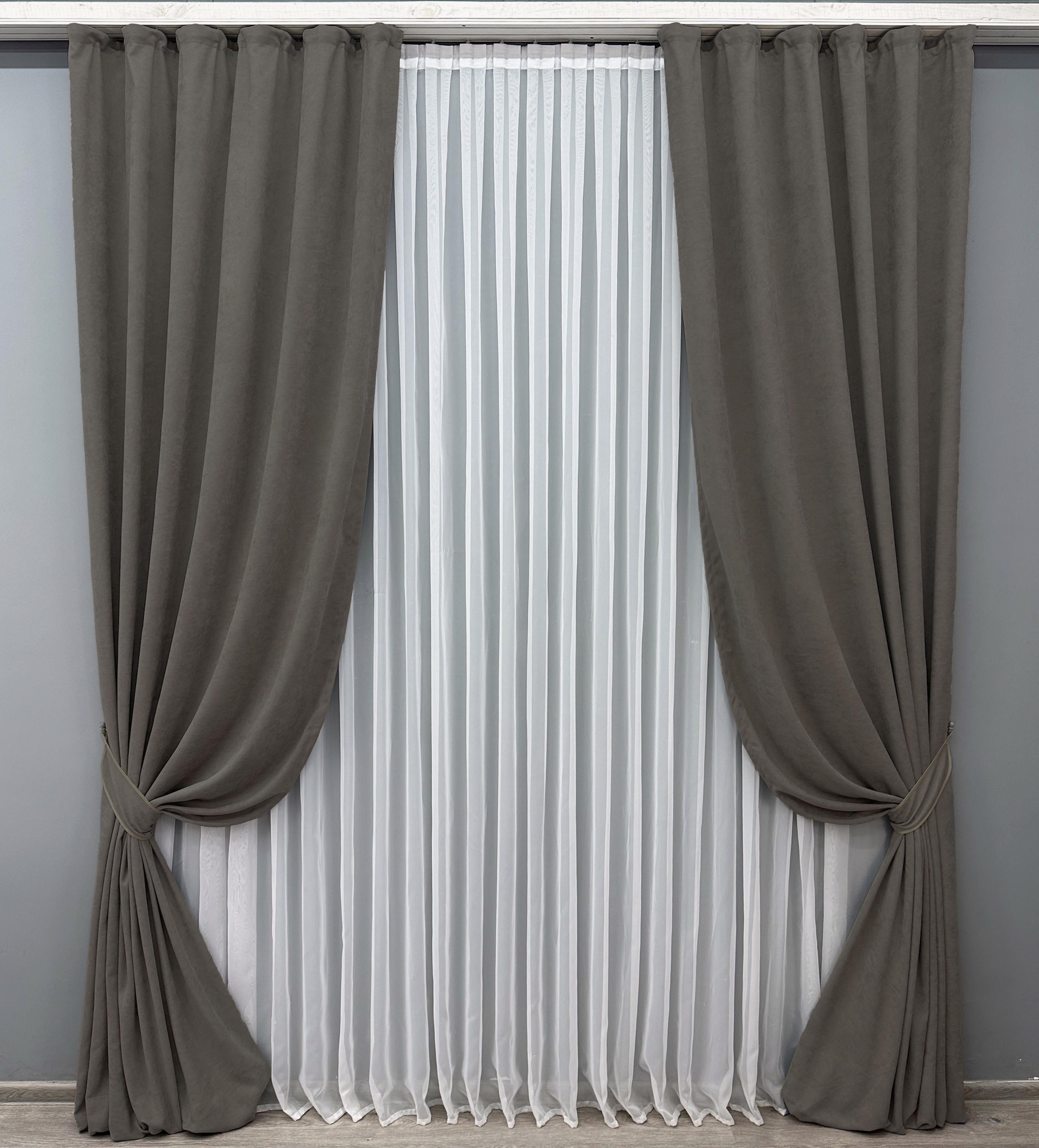 Комплект штор VR-Textil Petek YL №1711ш микровелюр 150х295 см 2 шт. Темно-серый (33-0604)