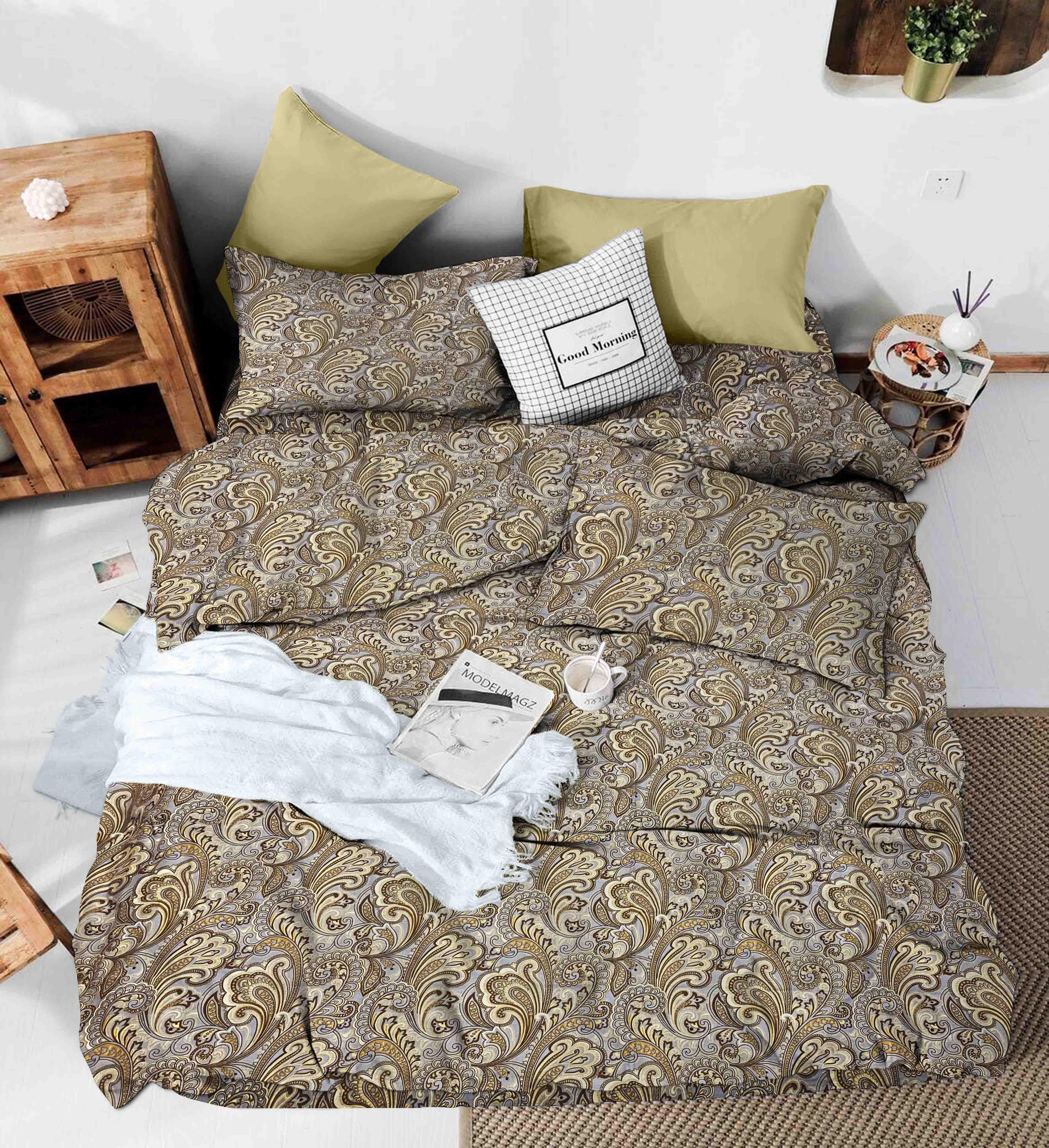 Комплект постельного белья 6406 бязь Серые узоры евро 200х220 см Серый