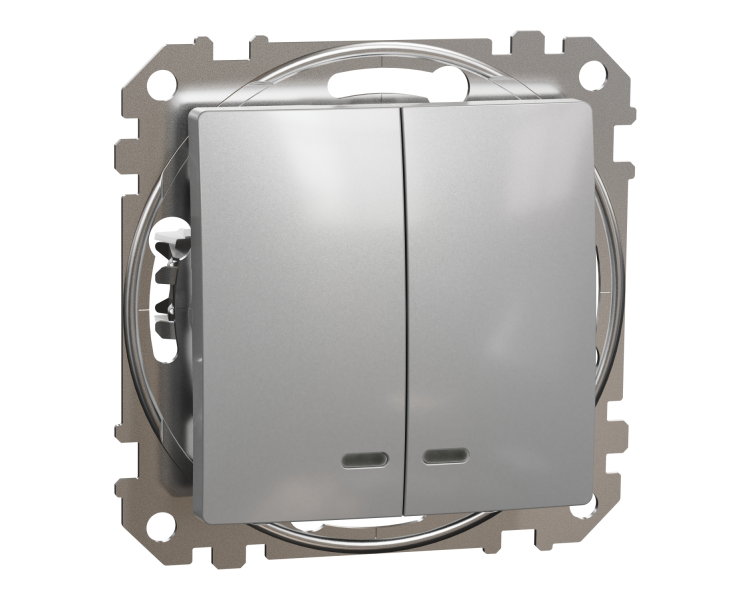 Выключатель двухклавишный Schneider Electric Sedna Design&Element с LED подсветкой ABS-UV Алюминиевый (SDD113105L)