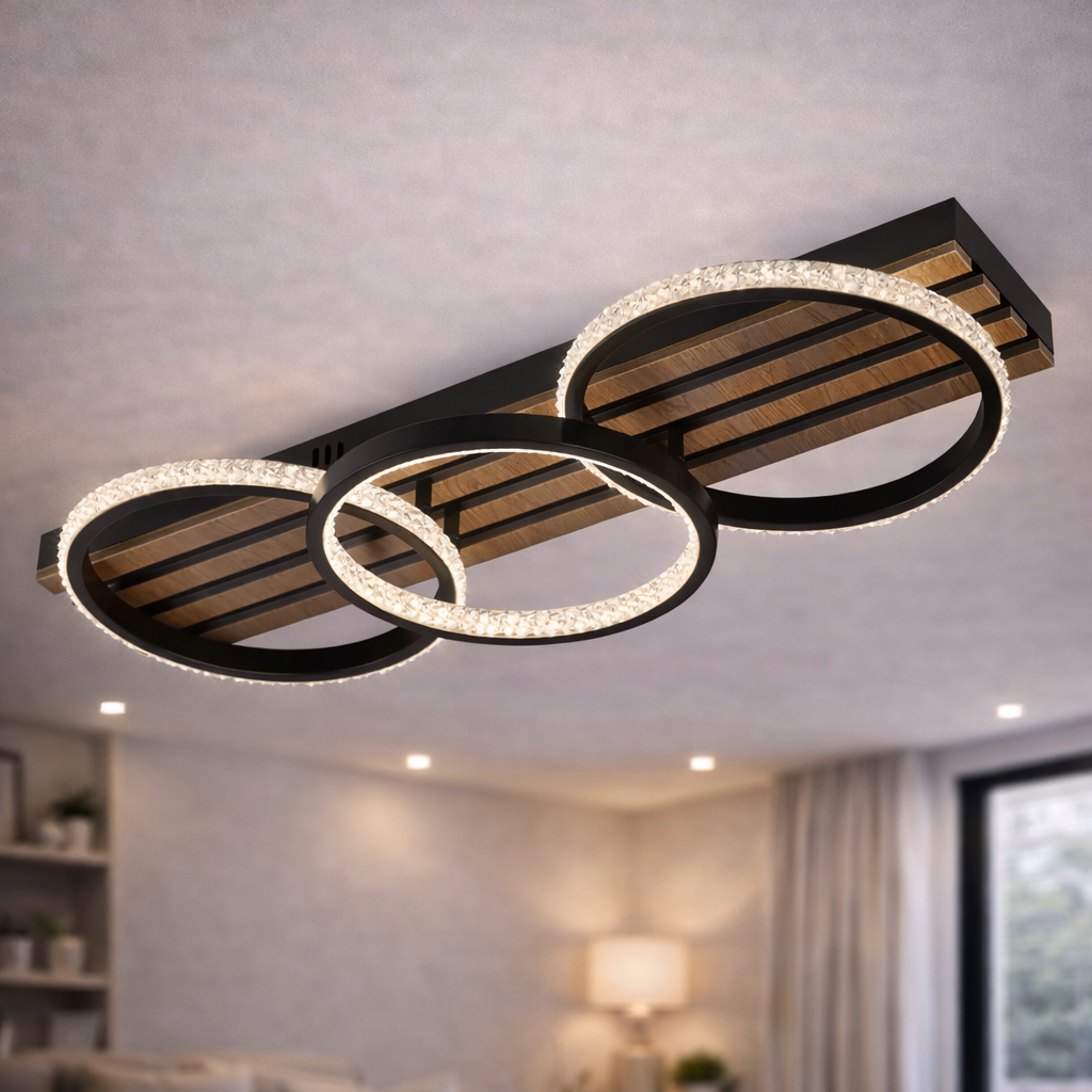 Люстра светодиодная Valeso 82W с акриловыми рассеивателями 3000K-6500К с пультом Черный (G 3302/3 BK+Wood)