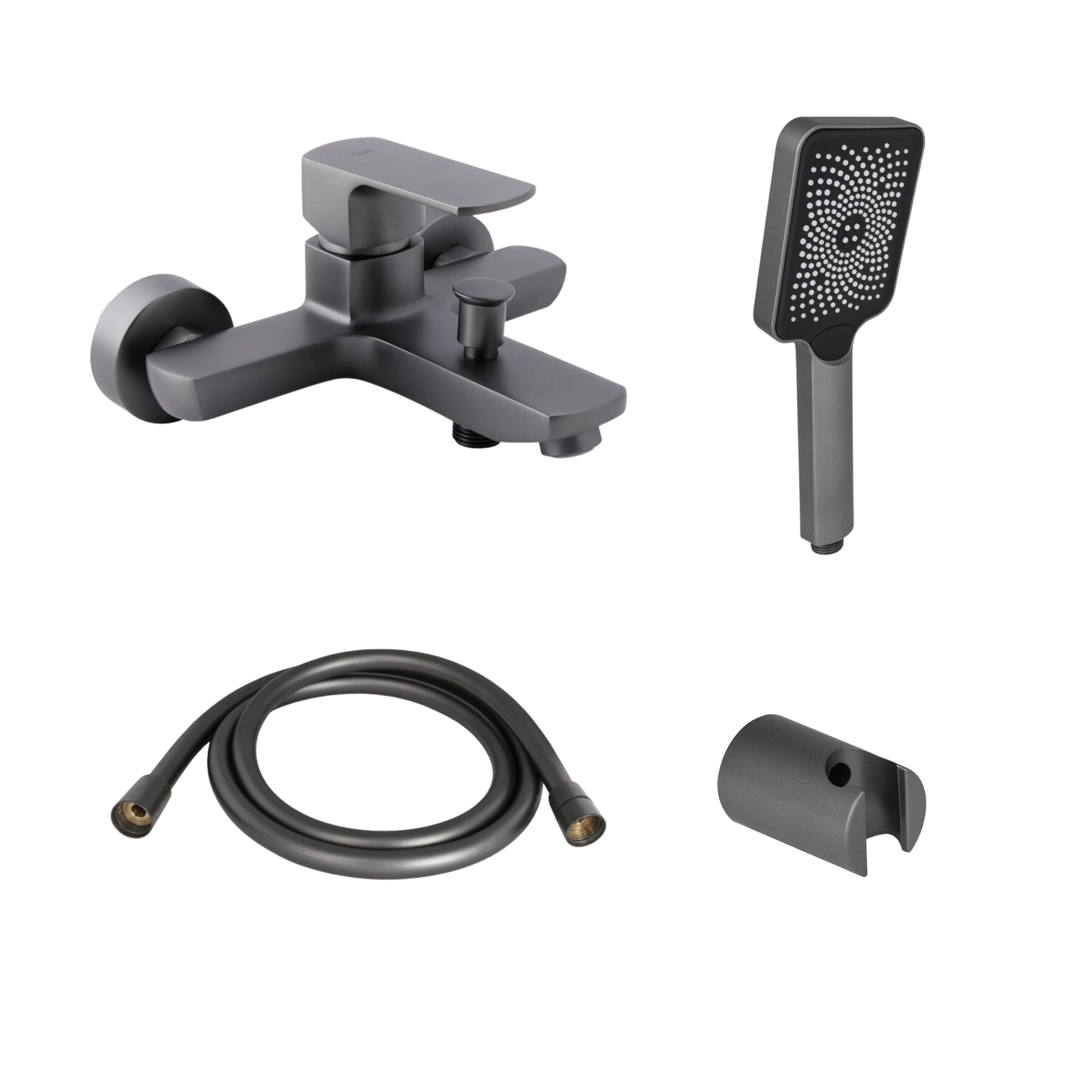 Комплект Qtap Lipno смеситель для ванны QTNH3023101DG и душевой комплект QTRUCA145S1GRP/QTHADPVC160G/QT829910842854GRP