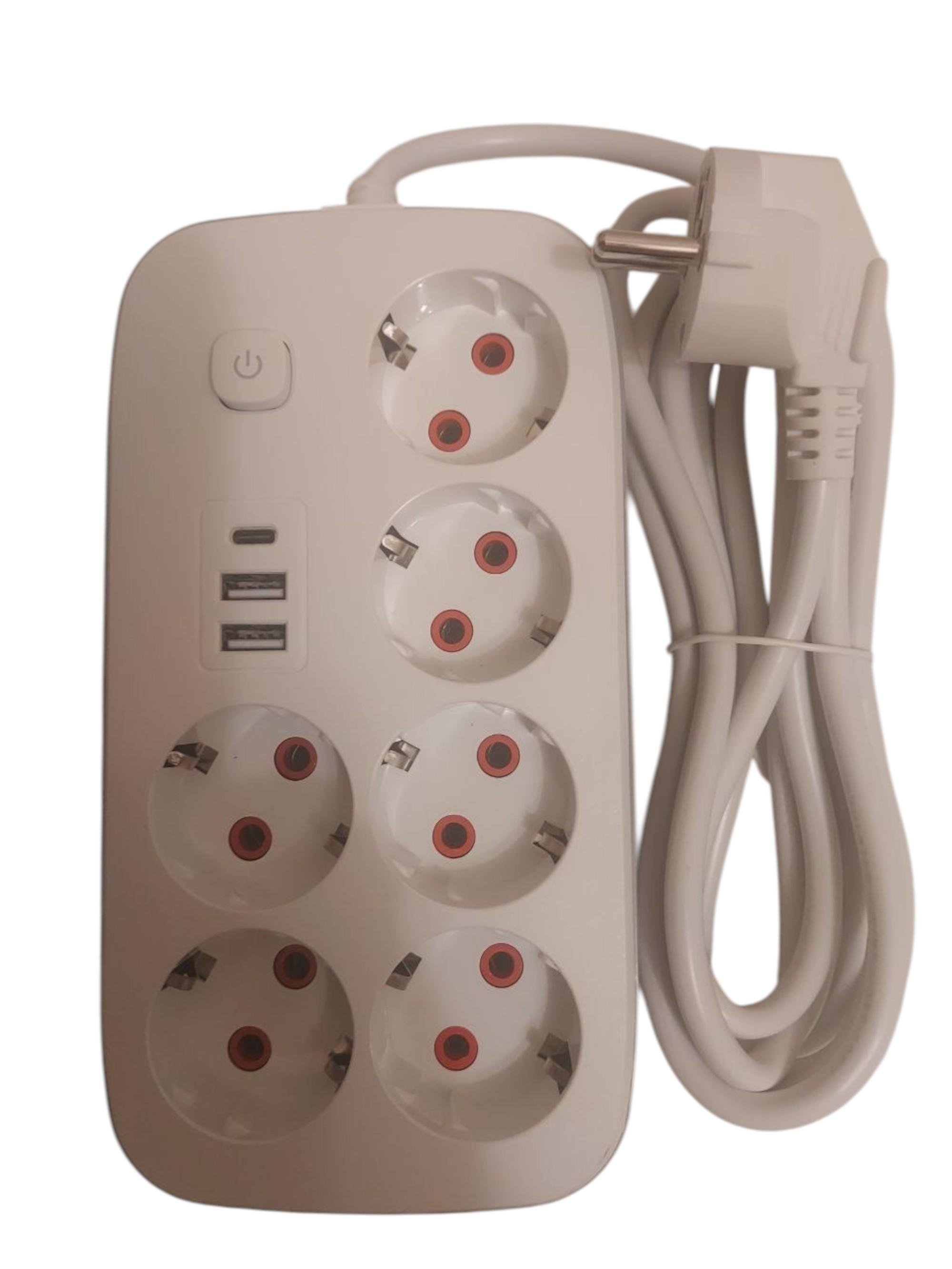 Удлинитель сетевой 6 розеток/2хUSB/Type-C 2500W 3 м Белый (28117561) Удлинитель сетевой 6 розеток/2хUSB/Type-C 2500W 3 м Белый (28117561)