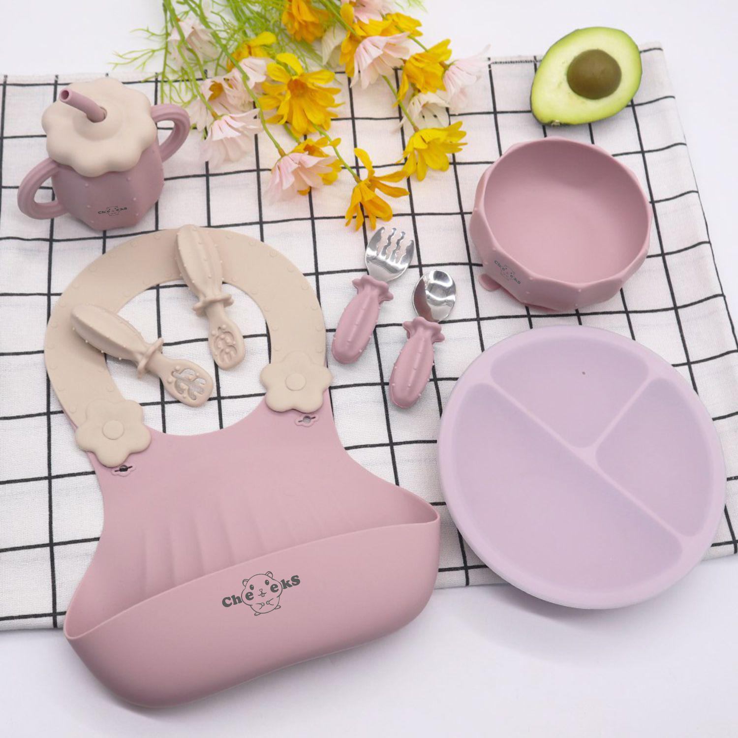 Набор детской посуды Кактус на присосках силиконовый Розовый (26574040)