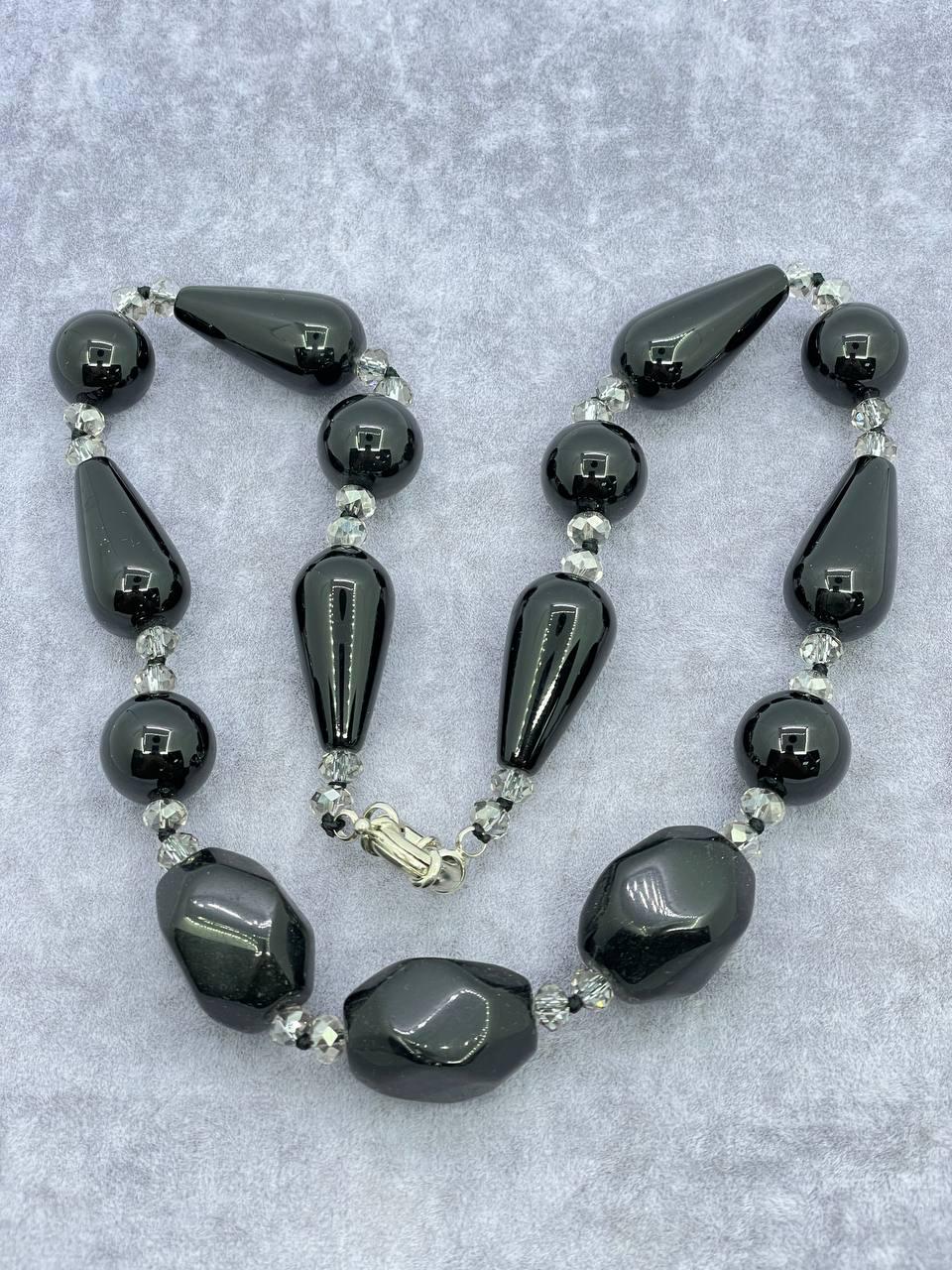 Бусы агат 45 см Черный (9867)