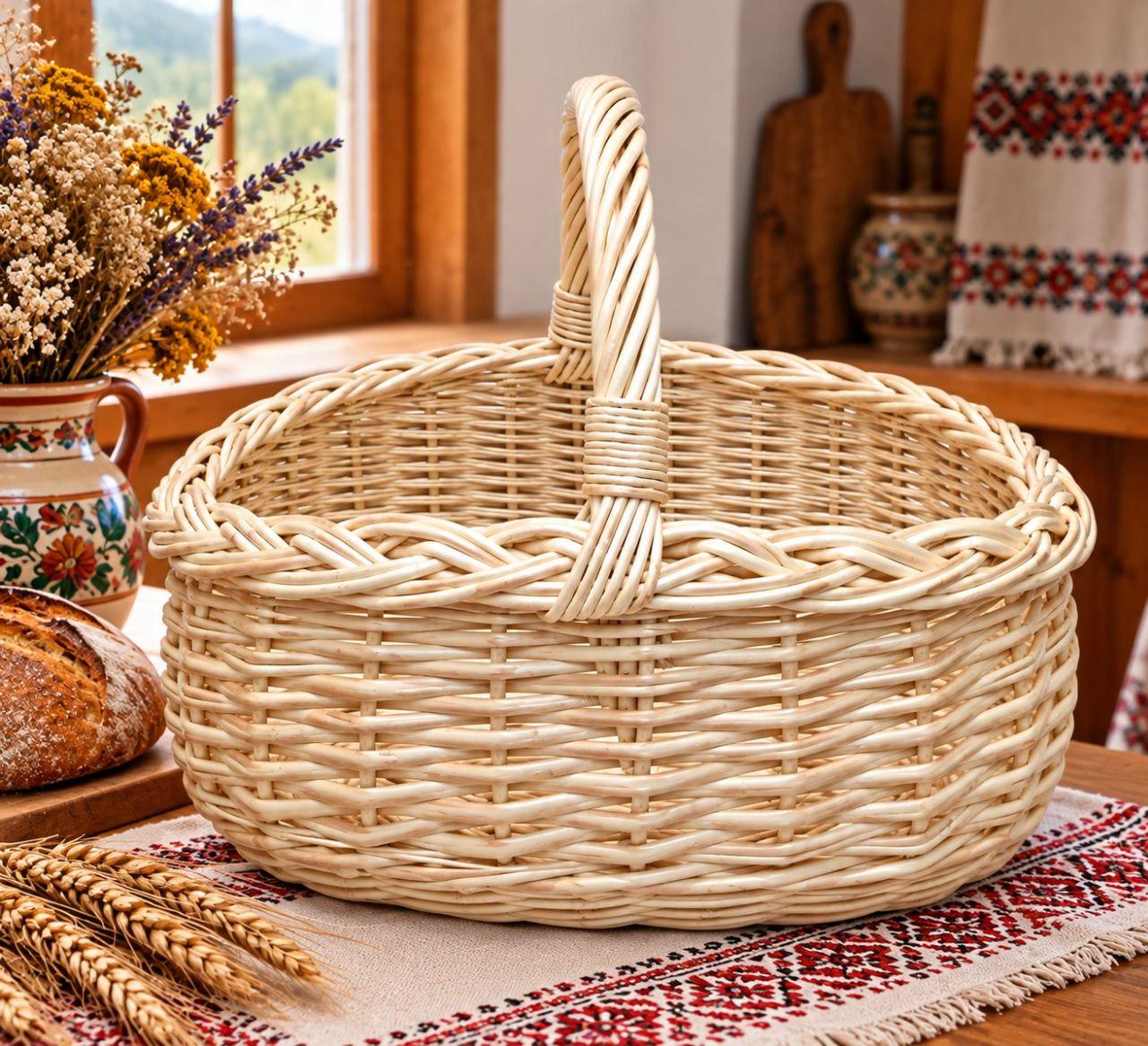 Кошик з вибіленої лози овальний 41x32x20 см (КД 01-60)