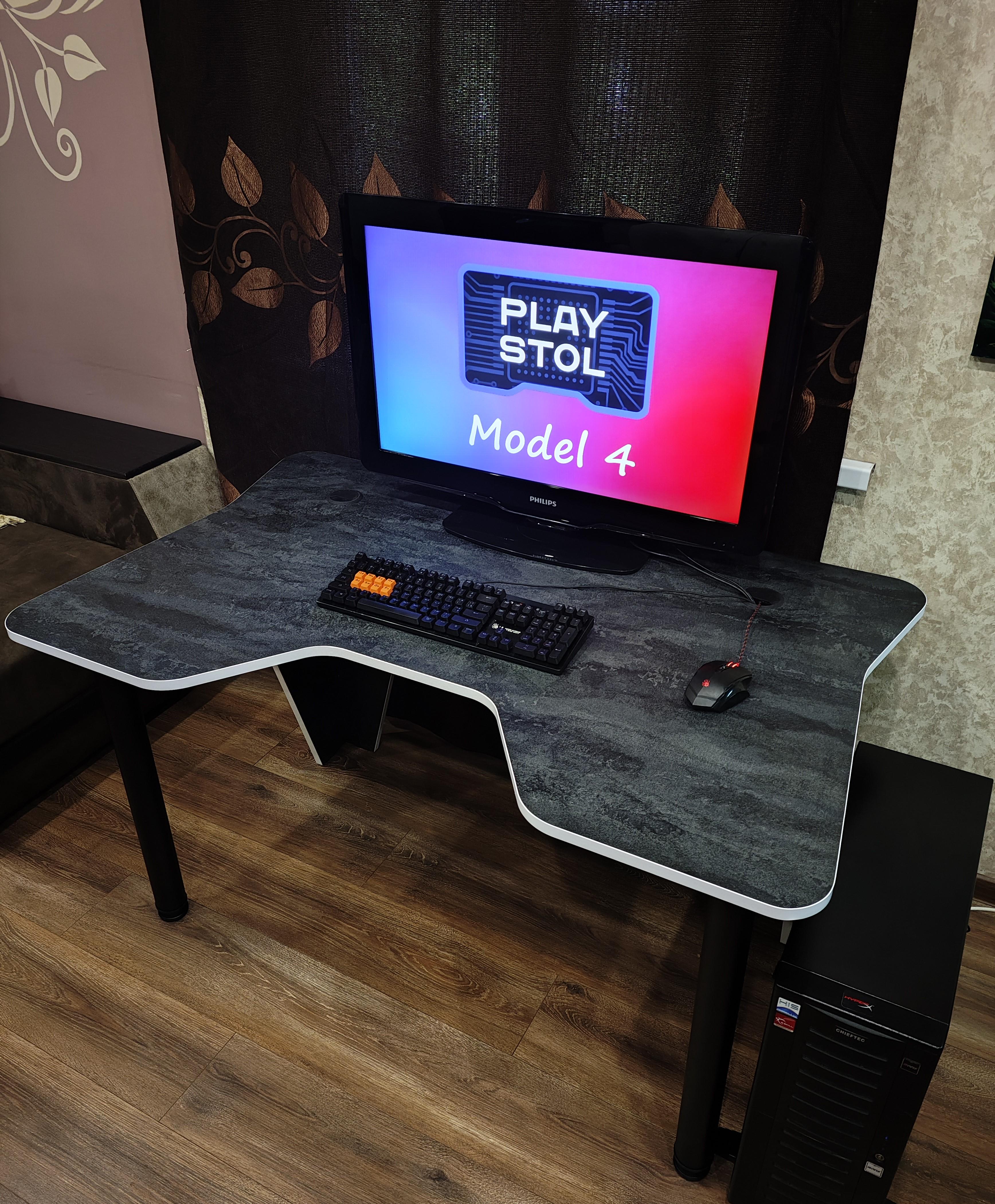 Компьютерный стол геймерский игровой PlayStol Model 4 1300х800х730 мм Угольный камень