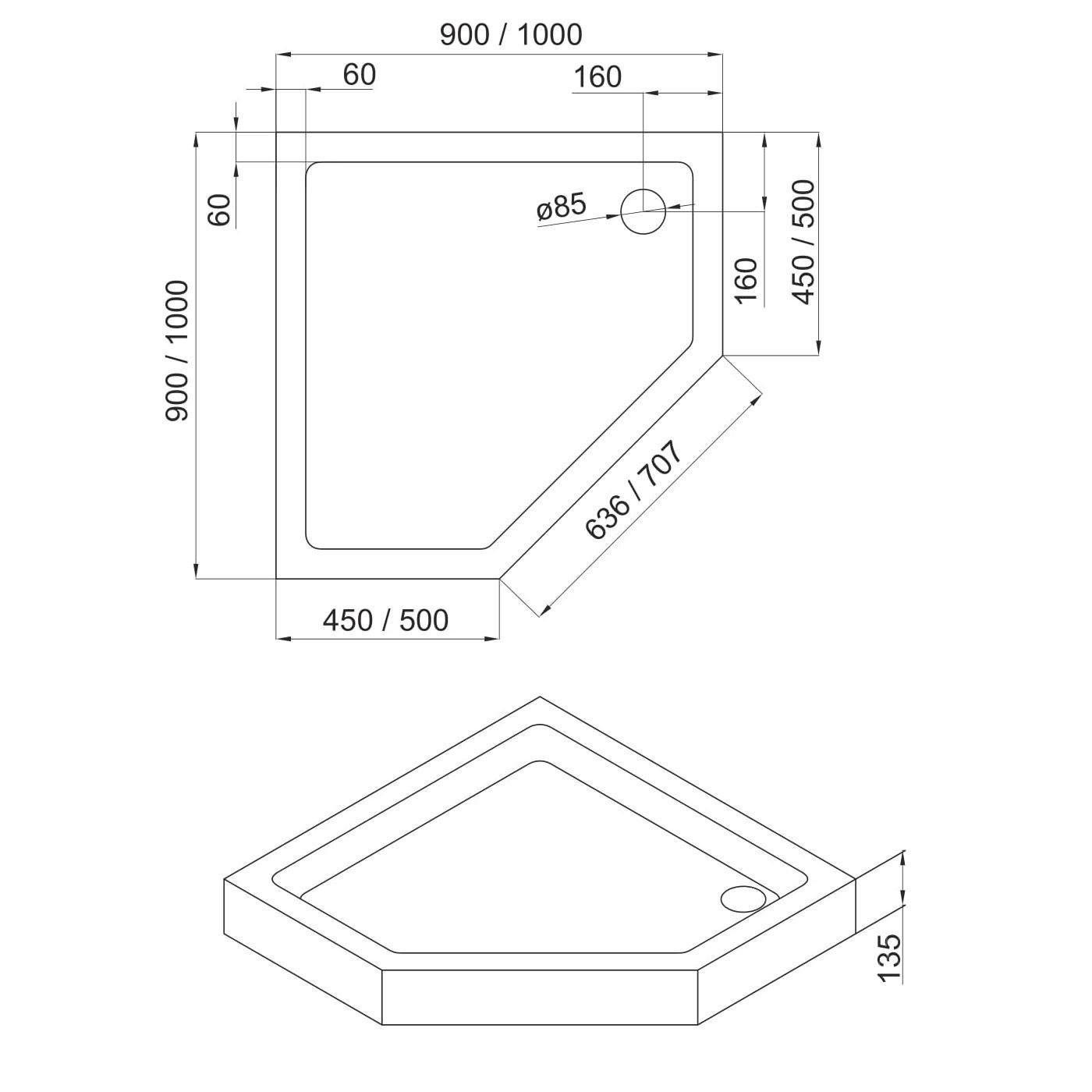 Піддон для душу Eger A LÁNY 599-552/2 акриловий п'ятикутний 90x90x13,5 см (71458) - фото 2