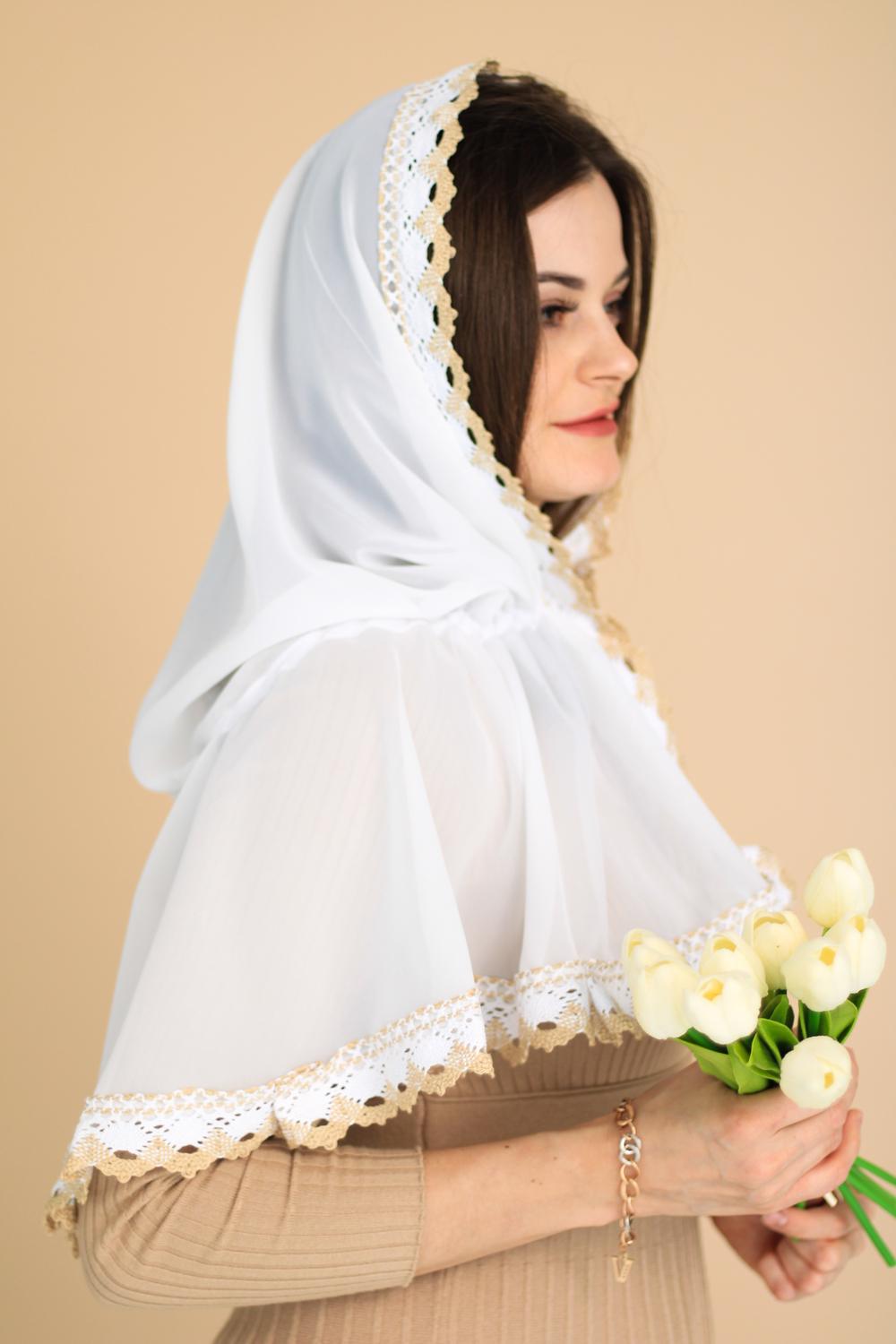 Палантин для храму на голову Білий (п022) - фото 3 Палантин для храму на голову Білий (п022) - фото 3