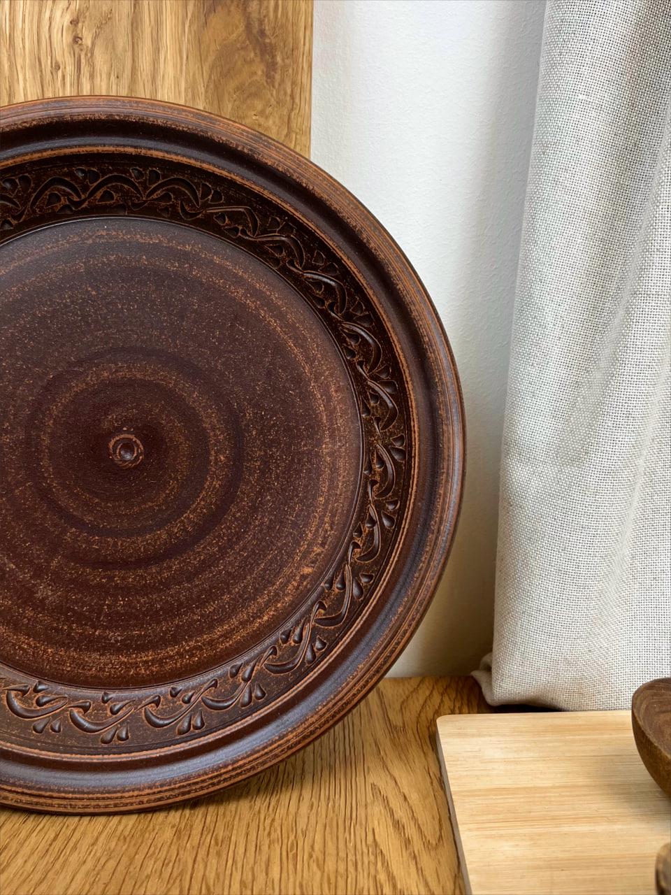 Тарілка керамічна глиняна різьблена декор 24 см (3000-6) - фото 6