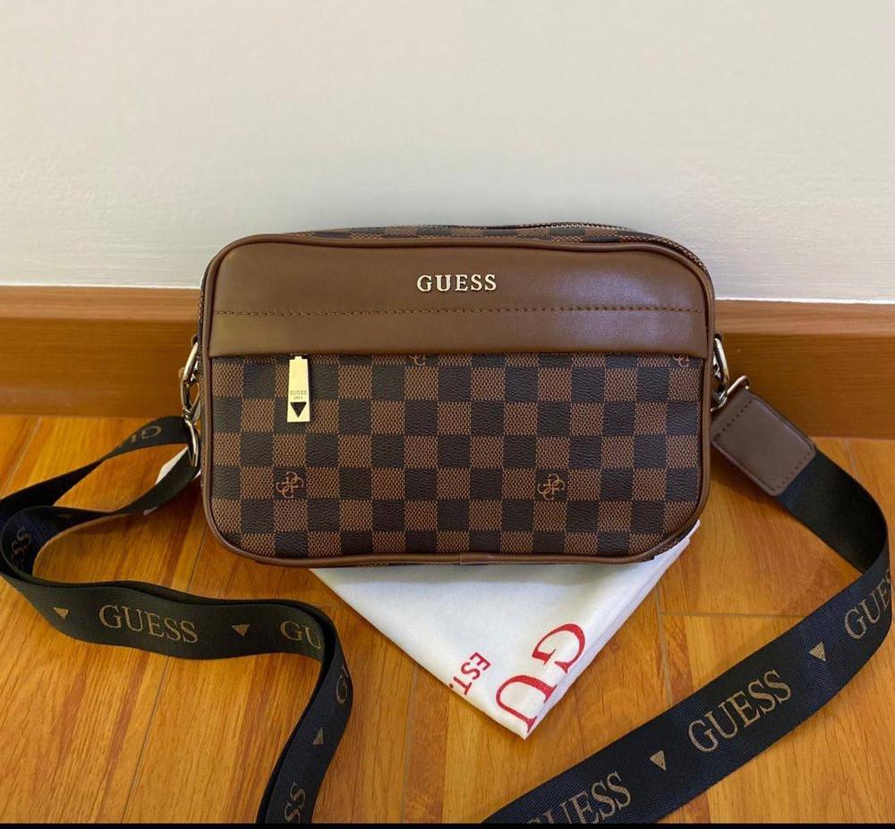 Сумка мужская удобная на плечо Guess экокожа Коричневый (7514 PTR)