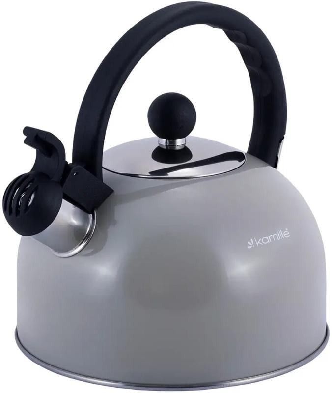 Чайник Kamille Young Leaf нержавеющая сталь со свистком 2,5л Серый