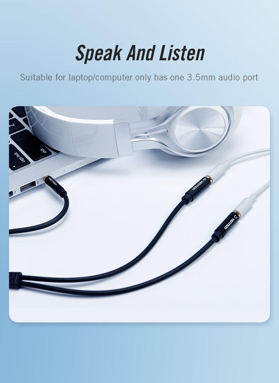 Перехідник Vention 3.5 мм minijack-2х3.5 мм/minijack AUX 4-піновий TRRS 0,3 м Чорний (BBVBY) - фото 6 Перехідник Vention 3.5 мм minijack-2х3.5 мм/minijack AUX 4-піновий TRRS 0,3 м Чорний (BBVBY) - фото 6