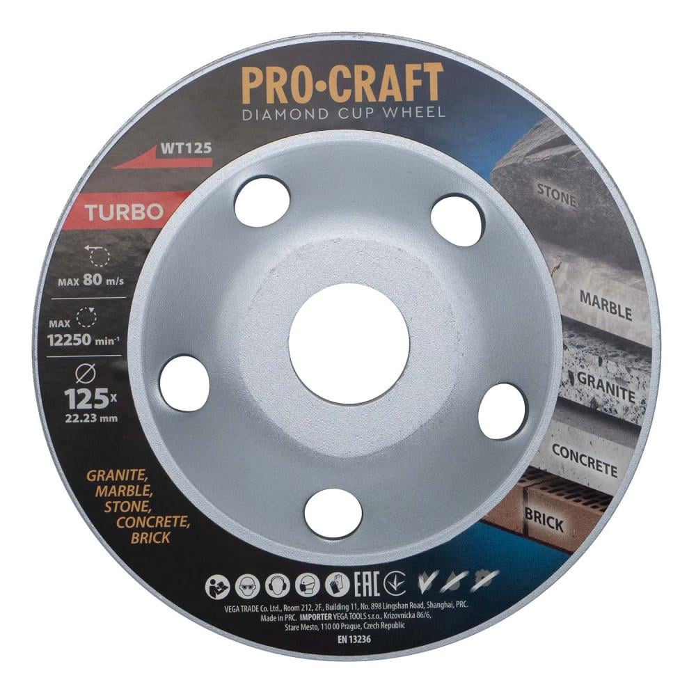 Чашка шлифовальная алмазная для шлифования бетона/камня Procraft WT125 TURBO 125х22,23 мм