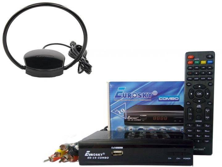Комплект DVB-S2/T2 комбінований тюнер Eurosky ES-19 Combo/антена кімнатна Eurosky ES 008 ОMEGA з підсилювачем 5В
