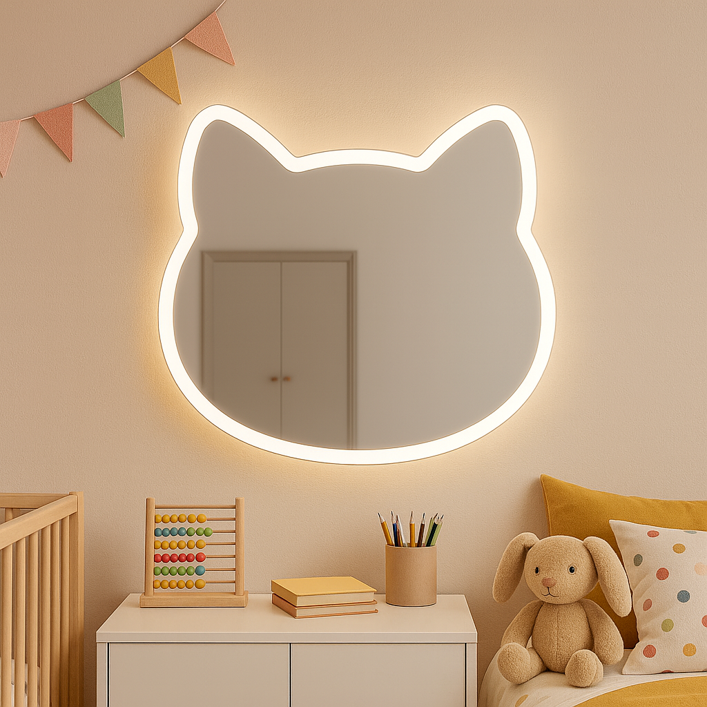 Дзеркало "Котик" 80х80 см з LED-підсвічуванням для дитячої кімнати