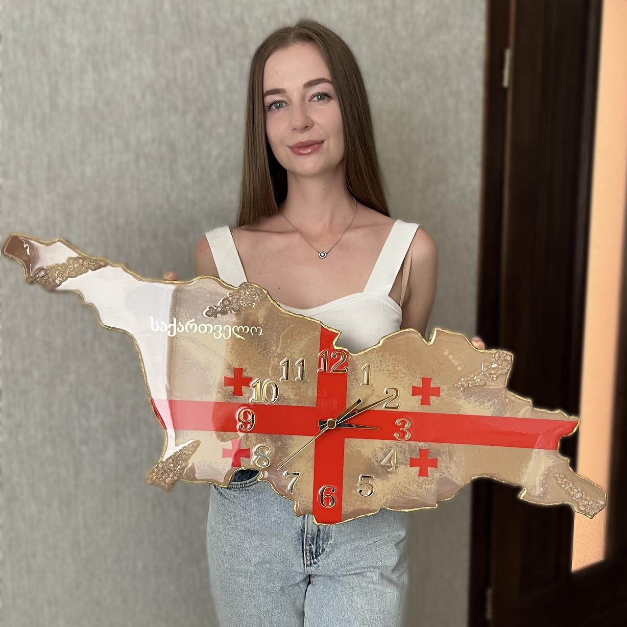 Годинник настінний з епоксидної смоли Карта Грузії 70х36 см