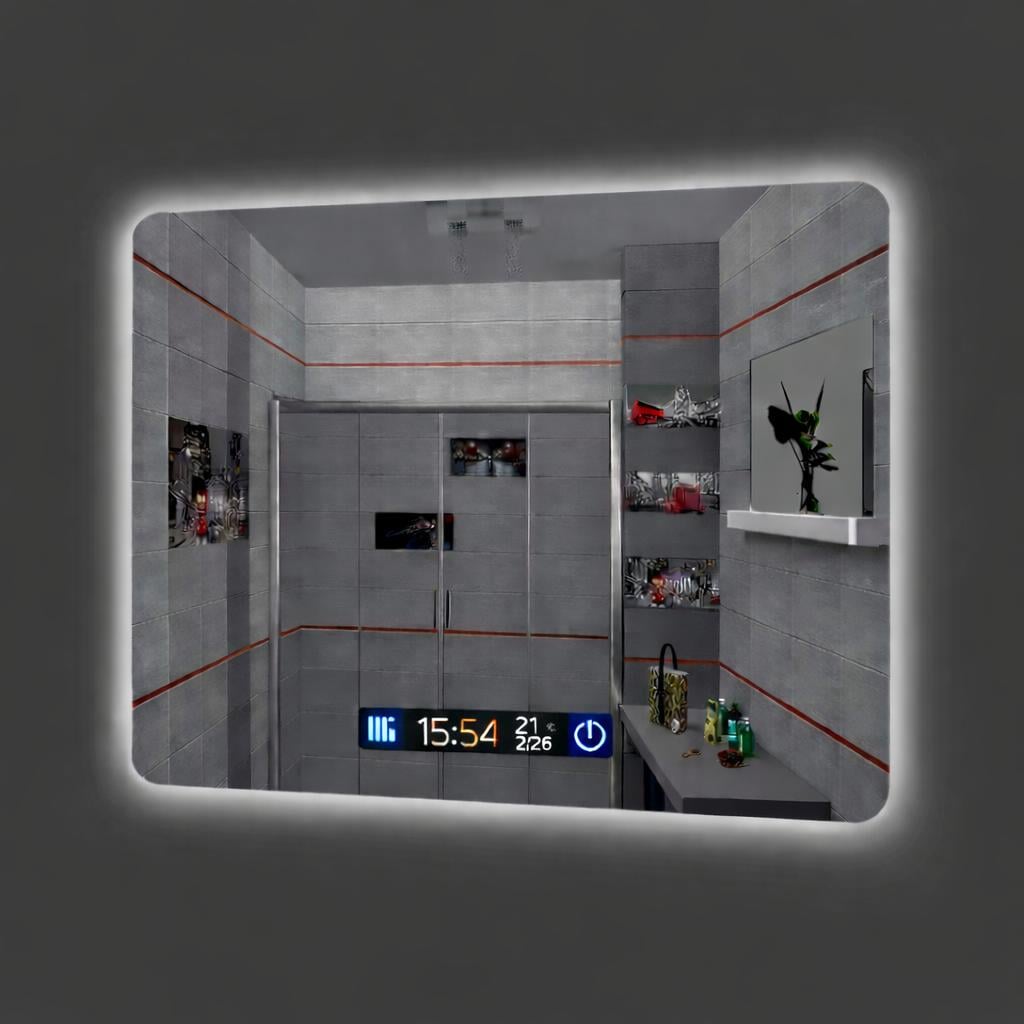 Зеркало для ванной LED ML-34 70x60 см с подсветкой/Smart-дисплеем часы/температура и подогревом антизапотевания Зеркало для ванной LED ML-34 70x60 см с подсветкой/Smart-дисплеем часы/температура и подогревом антизапотевания