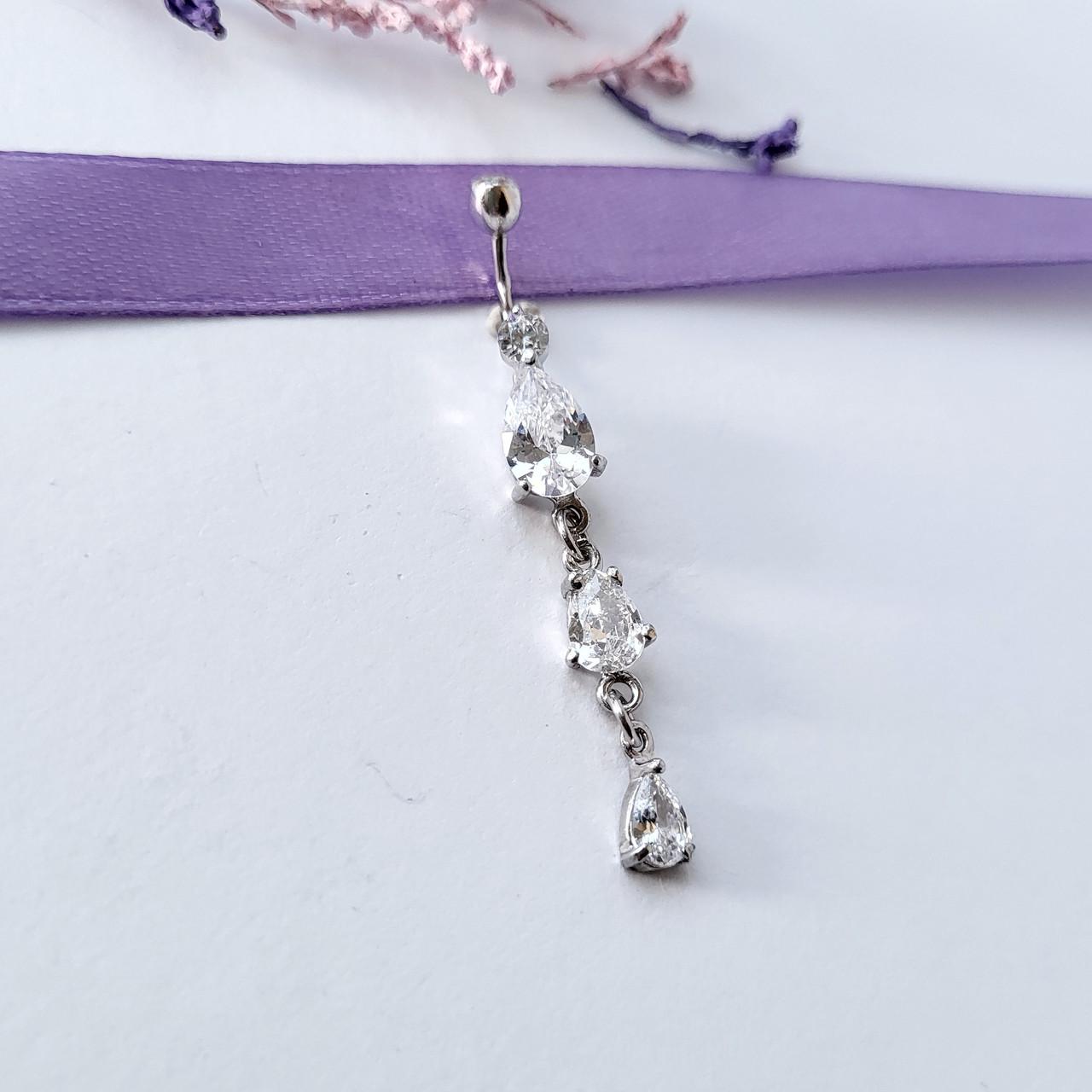 Пирсинг в пупок с подвеской три капельки серебро 925 пробы родированное 2,50 г (604016р)