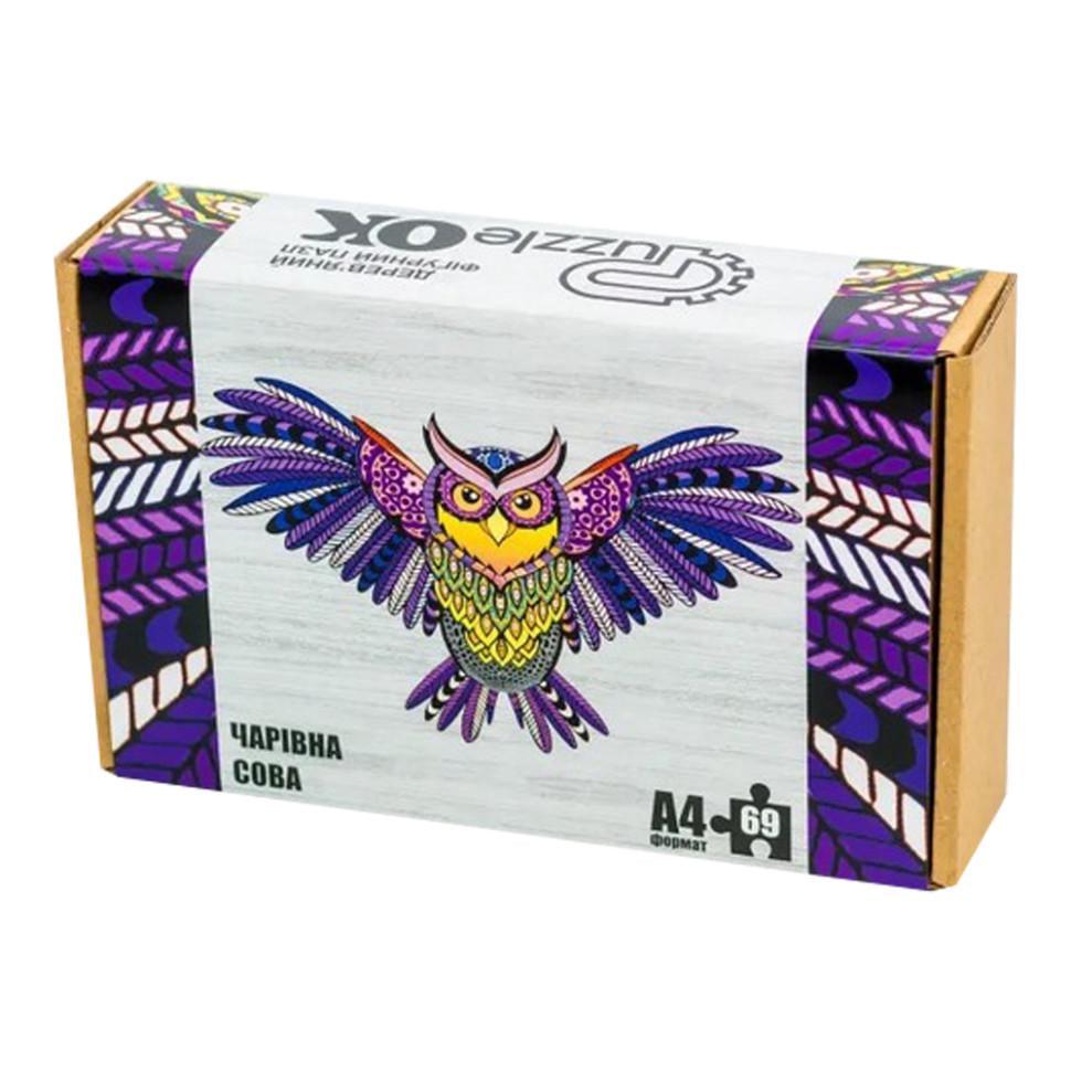 Пазл фігурний дерев'яний "Чарівна Сова" A4 69 деталей (PuzA4-00709) - фото 1 Пазл фігурний дерев'яний "Чарівна Сова" A4 69 деталей (PuzA4-00709) - фото 1