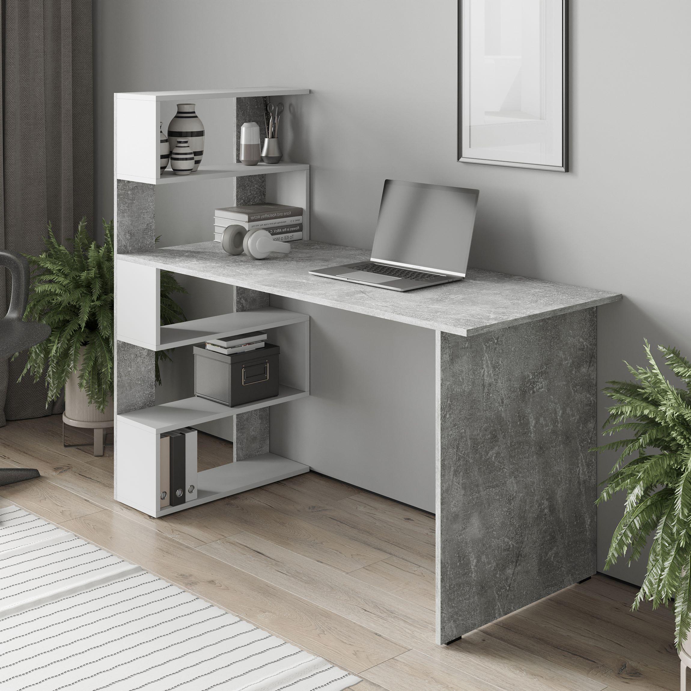 Стіл-стелаж Moreli FS-24 з полицями зліва 1416х1226х600 мм Бетон/Білий