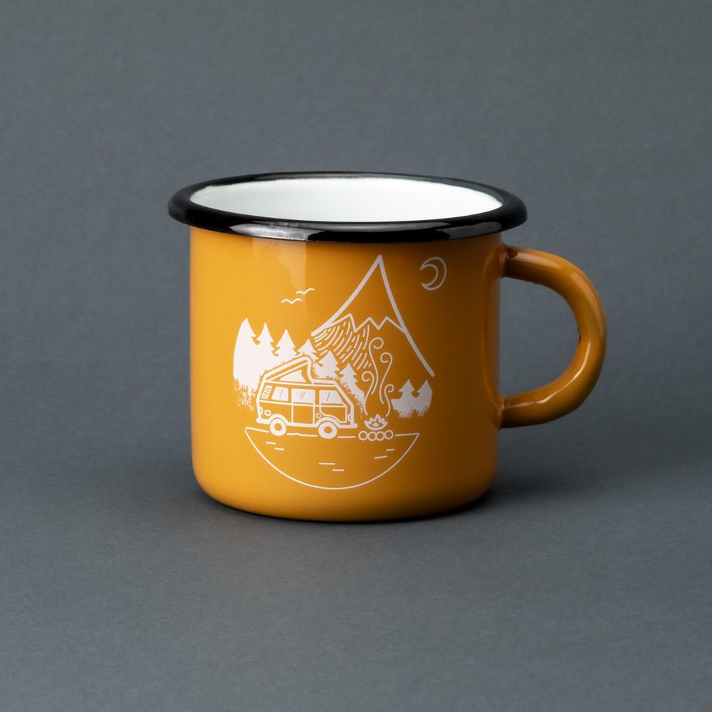 Кружка эмалированная Enamel mug с принтом Кемпинг 400 мл Желтый