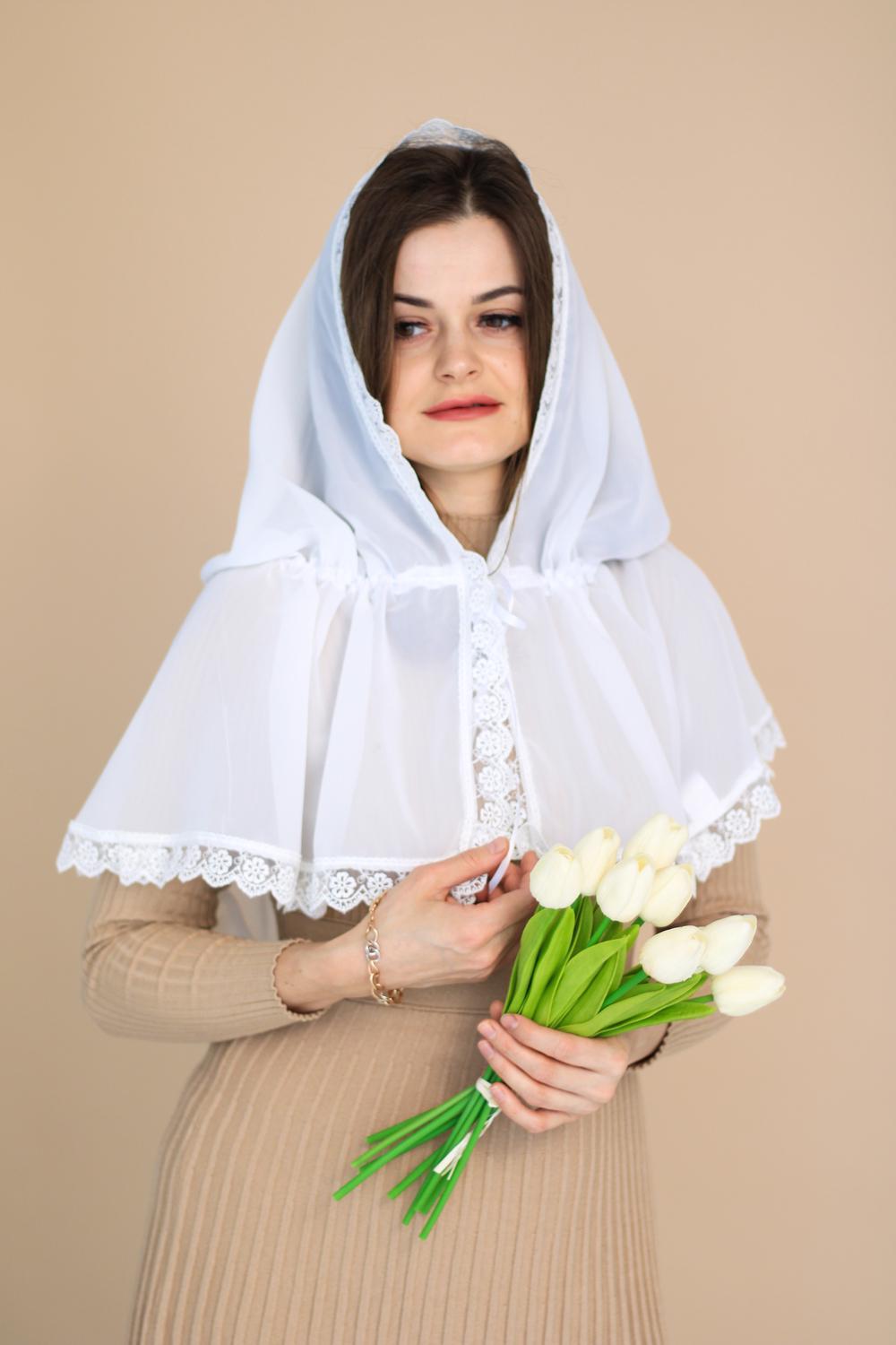 Палантин для храму на голову 80x120 с Ніжно-молочний (п010) - фото 7 Палантин для храму на голову 80x120 с Ніжно-молочний (п010) - фото 7