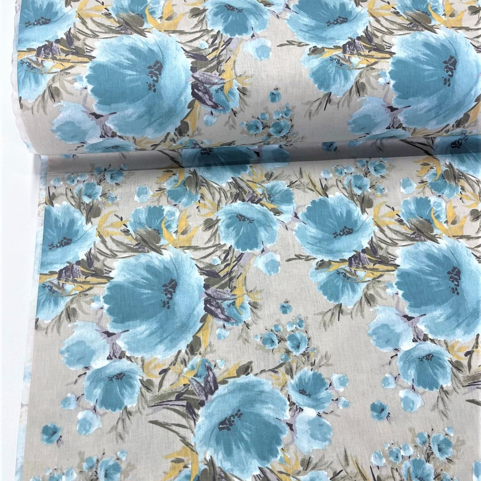 Ткань для постельного белья ранфорс синие цветы 240 см (9/25114/42)