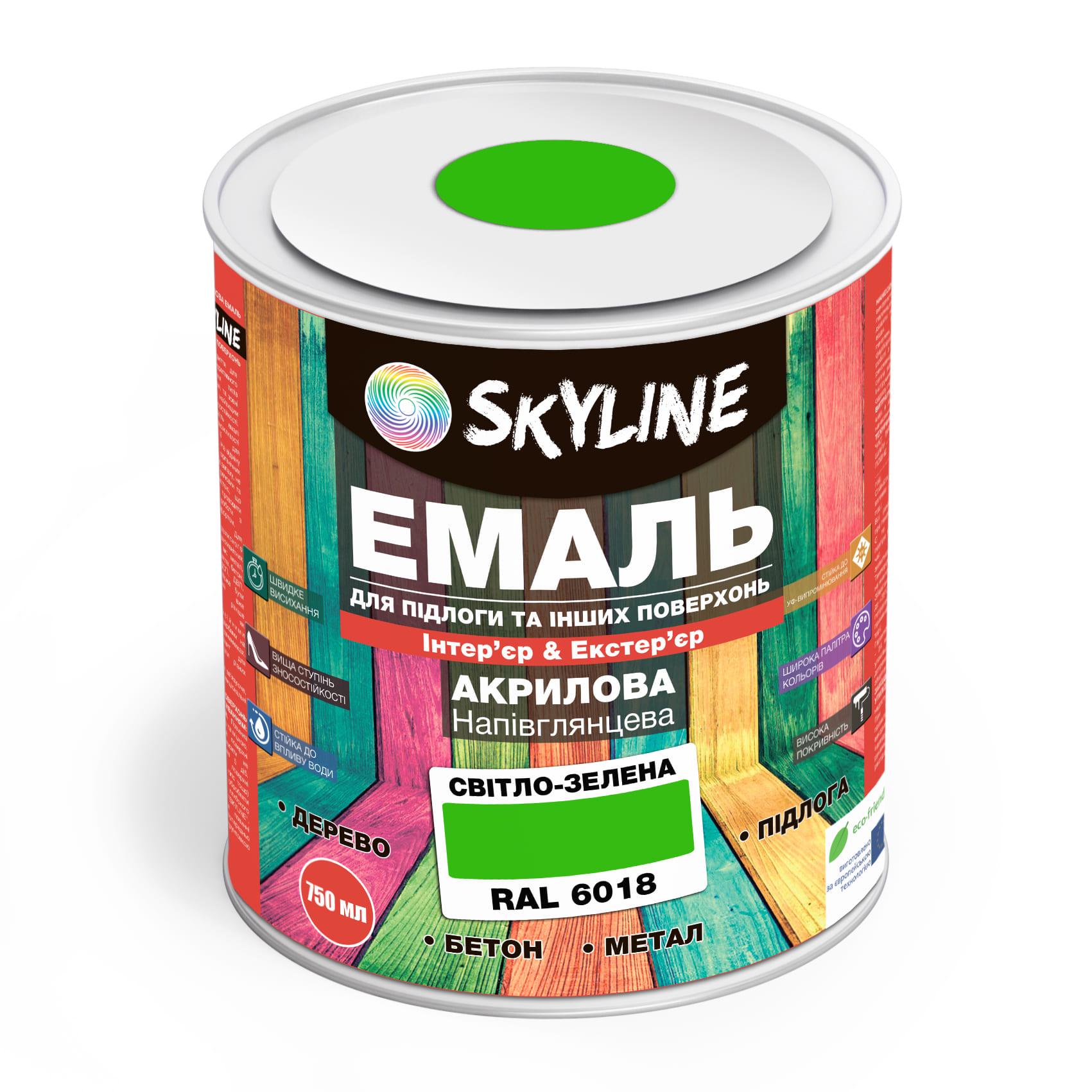 Эмаль для пола SkyLine акриловая полуглянцевая 0,75 л RAL 6018 Салатовый - фото 1