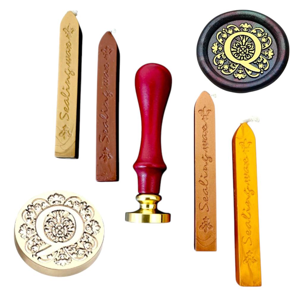 Набор факсимиле сургучная печать с буквой Q и 4 палочки сургуча (5520-17)