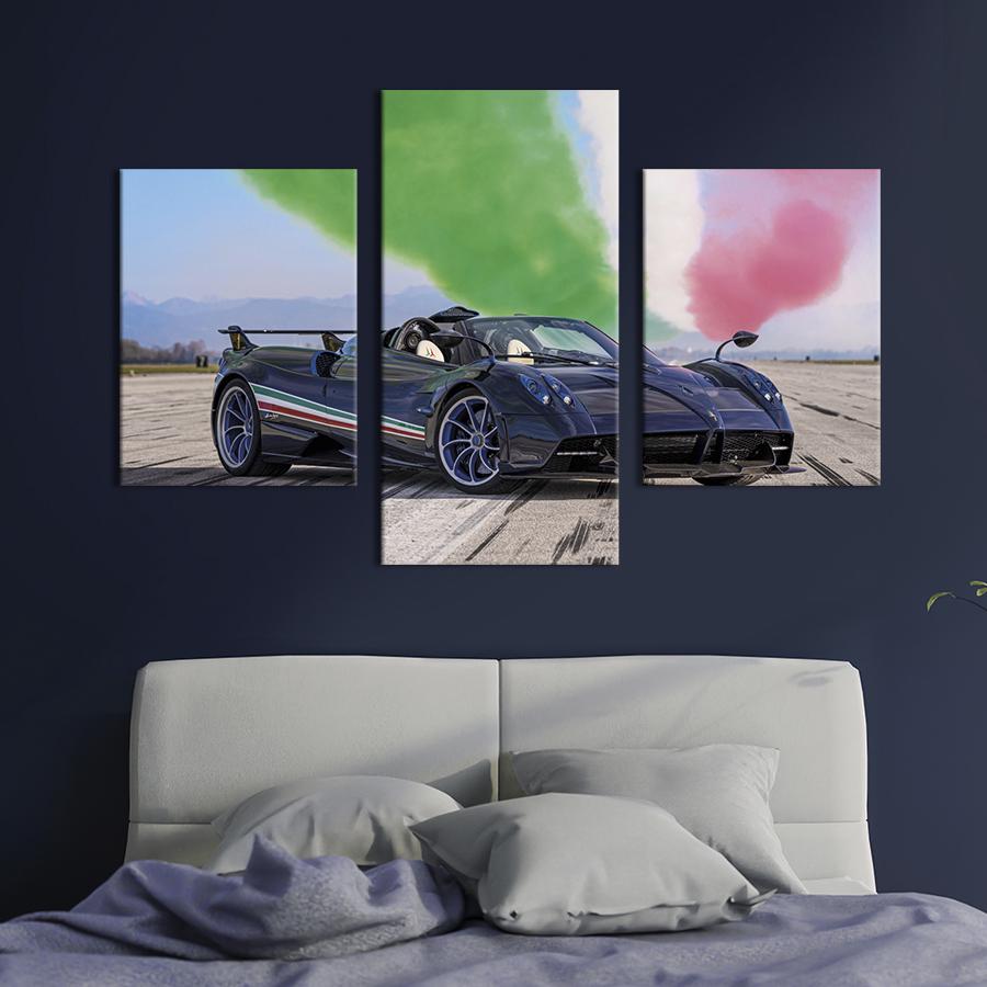 Картина на холсте триптих Эксклюзивный автомобиль Pagani Huayra Tricolore 66x40 см (1272-32)