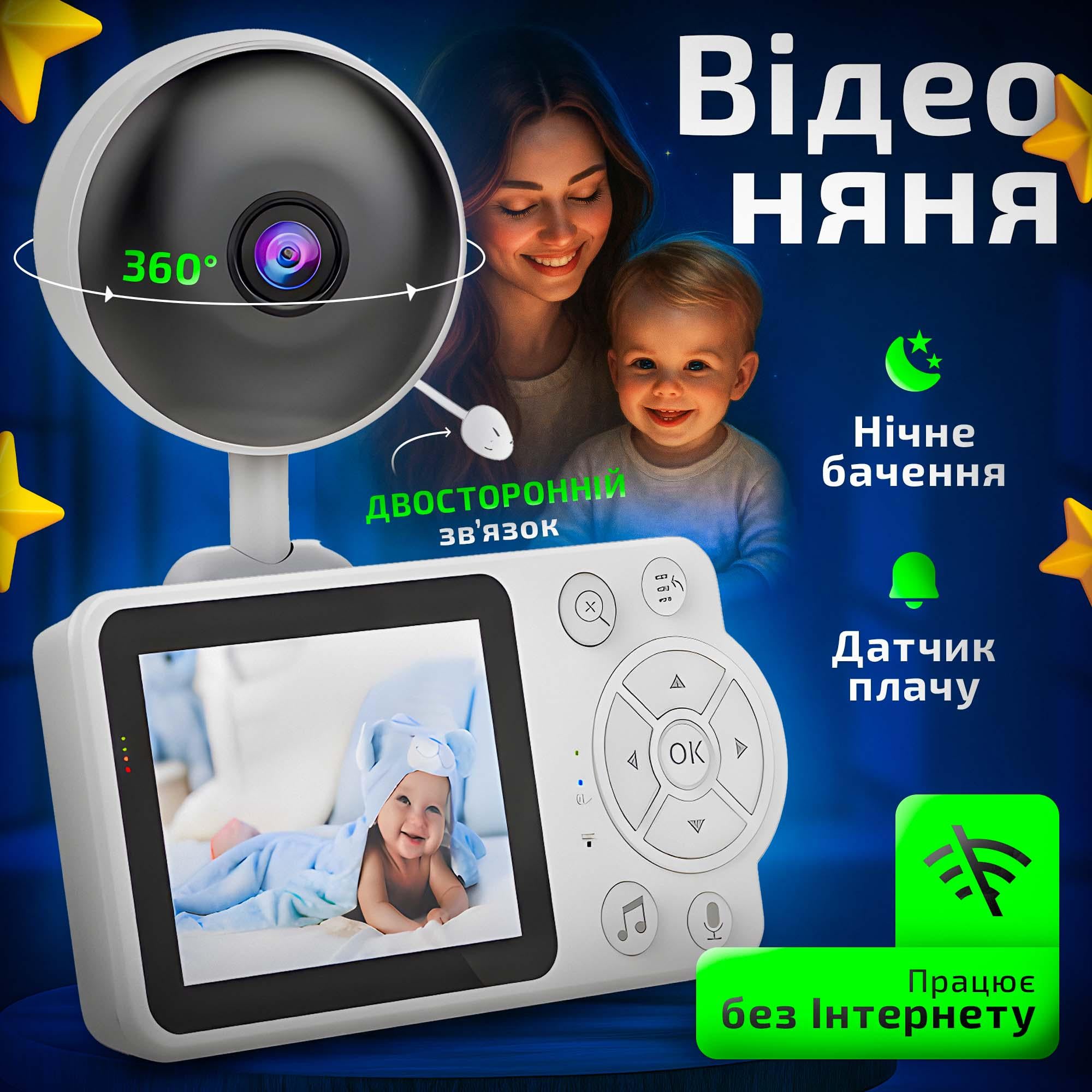 Відеоняня Happy Baby C3 2,8" Full HD нічне бачення двосторонній зв'язок датчики White - фото 2