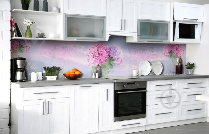 Скинали на кухню Zatarga «Лиловая гортензия» 600х2500 мм виниловая 3Д наклейка кухонный фартук самоклеящаяся