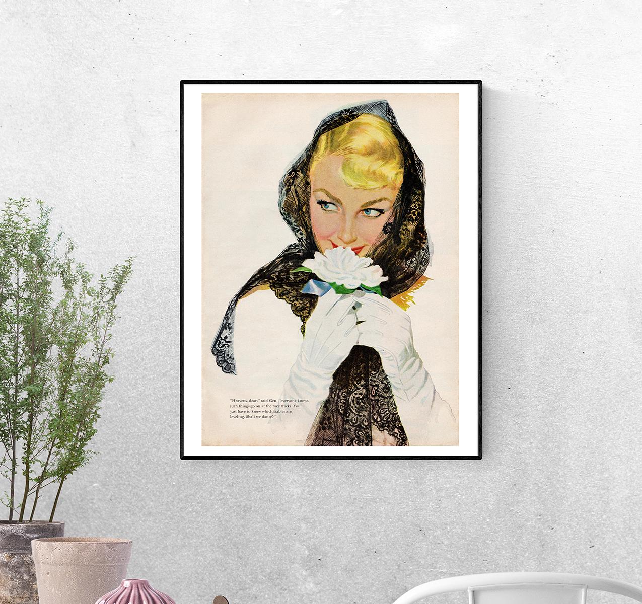 Постер Портрет. Девушка нюхает розу формат А-3 (pin_up010271_Poster)