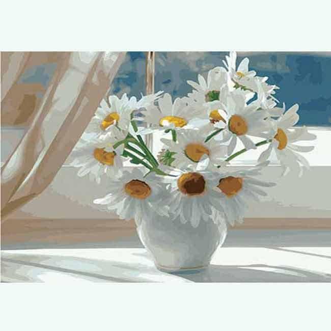 Картина по номерам Brushme Ромашки в белой вазе на окне 40х50 см (GX22637)