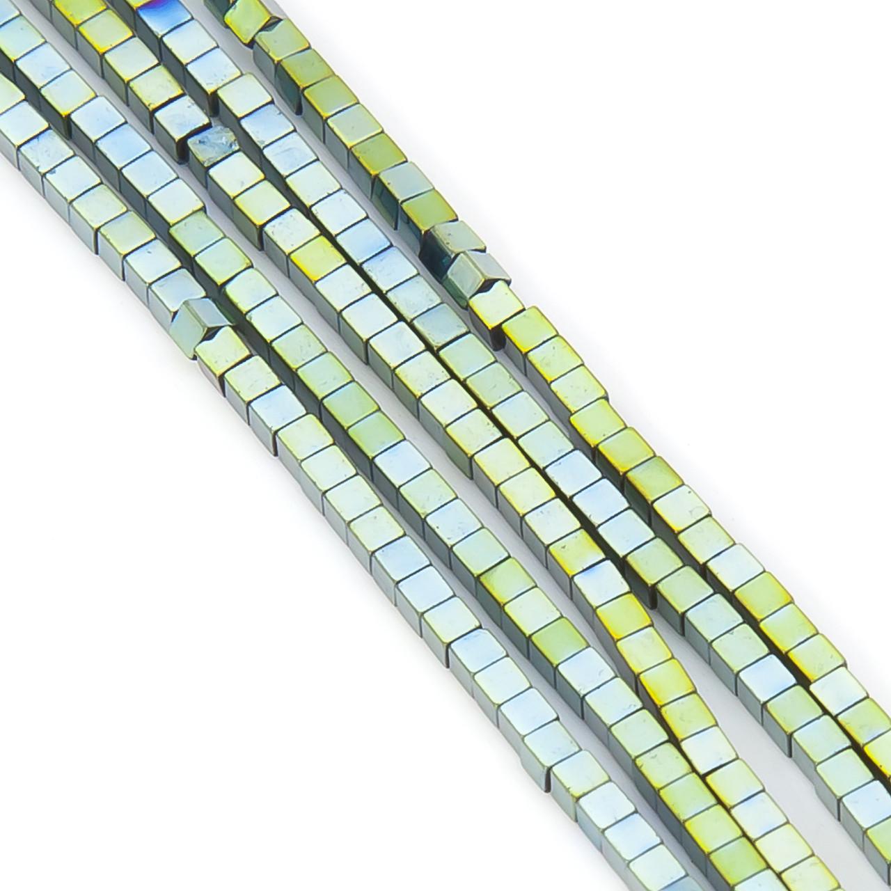 Бусины гематитовые Квадрат 1,5х1,5 мм 40 см 270 шт. Оливково-зеленый (БГ0202д35)