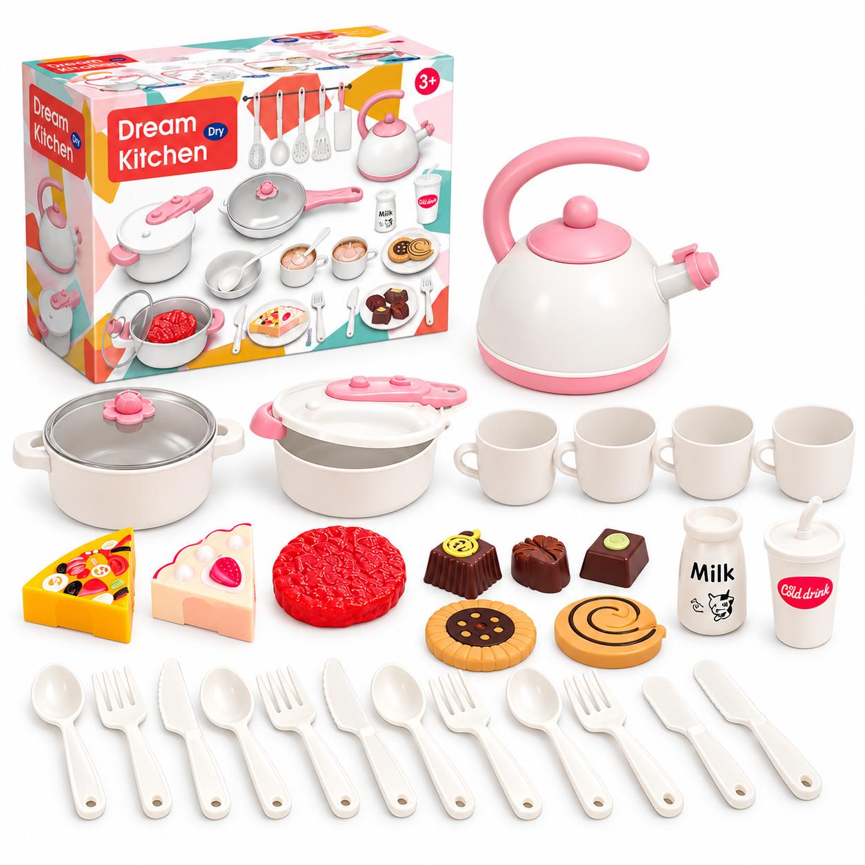 Игровой набор посуды и продуктов Dream Kitchen 28 пр. 503-2 Розовый (73571)