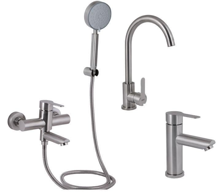 Набор смесителей 3в1 Brinex Pure 00617 BRIPUR00617FNKL из нержавеющей стали Nickel