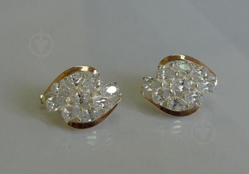 Серьги серебрянные Sil Myau с золотыми вставками 082s-3 Белый (Sil-688)