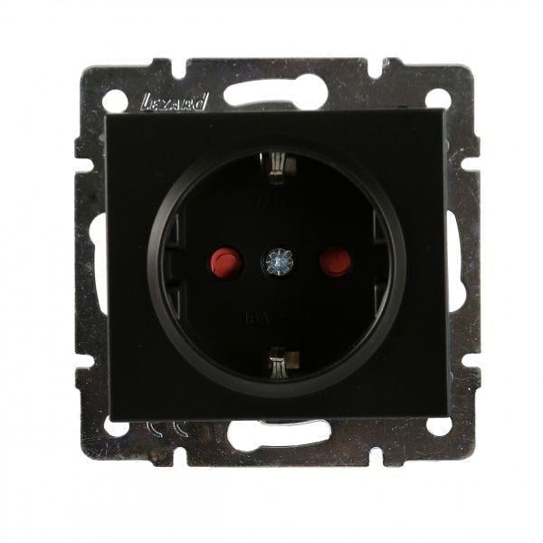 Розетка Lezard Rain 1-я с заземлением со шторками без рамки Антрацитовый (703-4288-124В)