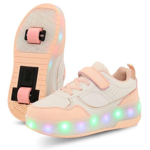Кроссовки роликовые с подсветкой LED на двух колесах Huoleguo OB-6899 р. 38 Розовый/Белый (33093205)
