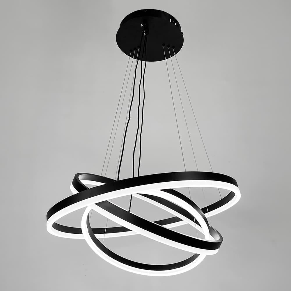Люстра подвесная светодиодная Light House LNF-17538/107W в виде трех колец 60/50/40 см Черный