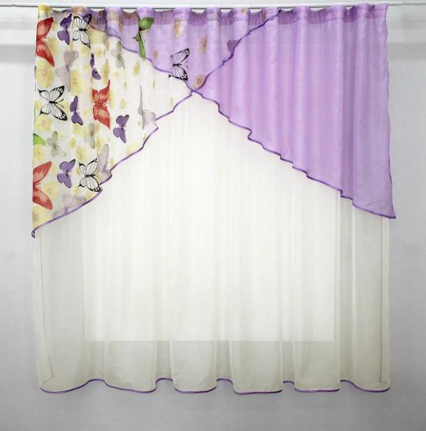 Гардина на кухню / балкон 270х170 см Молочний / Бузковий (00к 59-522)