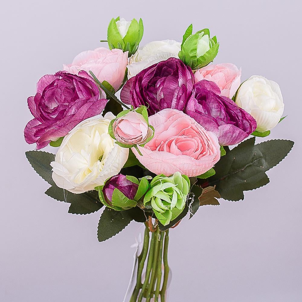 Искусственные цветы Букет ранункулюс чайный Фиолетово-розовый (1562-2)