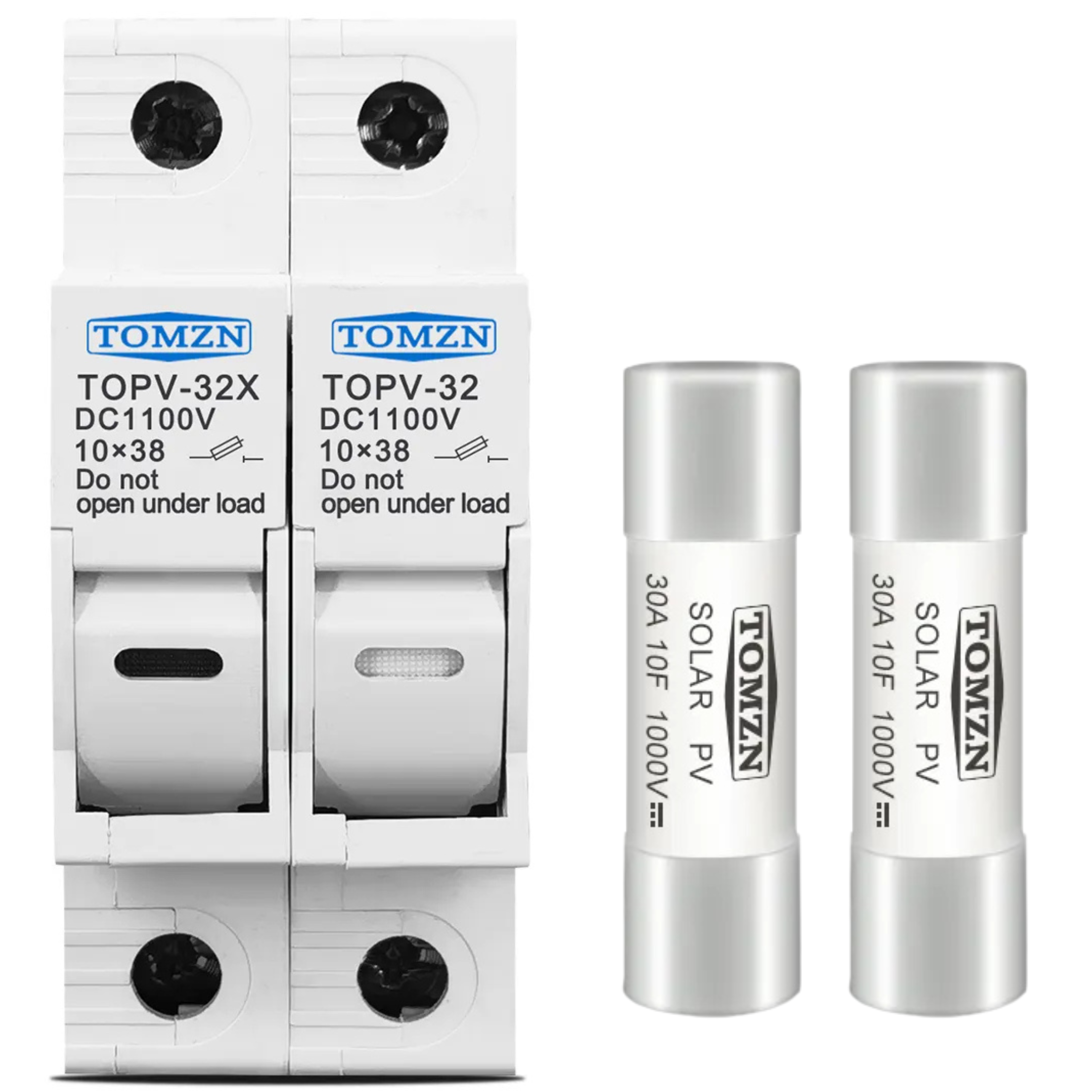 Держатель двухполюсного плавкого предохранителя с 2 предохранителями 30А TOMZN gPV SOLAR PV 10x38 мм DC 1000V/TOPV-32X 2P DC DIN с LED (2548679262)
