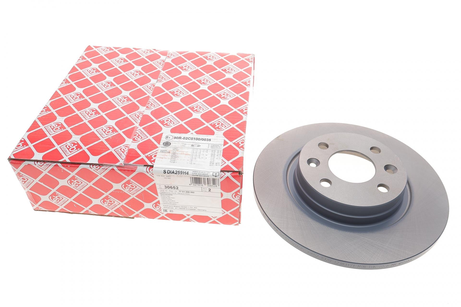 Диск тормозной передний FEBI BILSTEIN для Renault Logan 04-259x12 мм (30652)