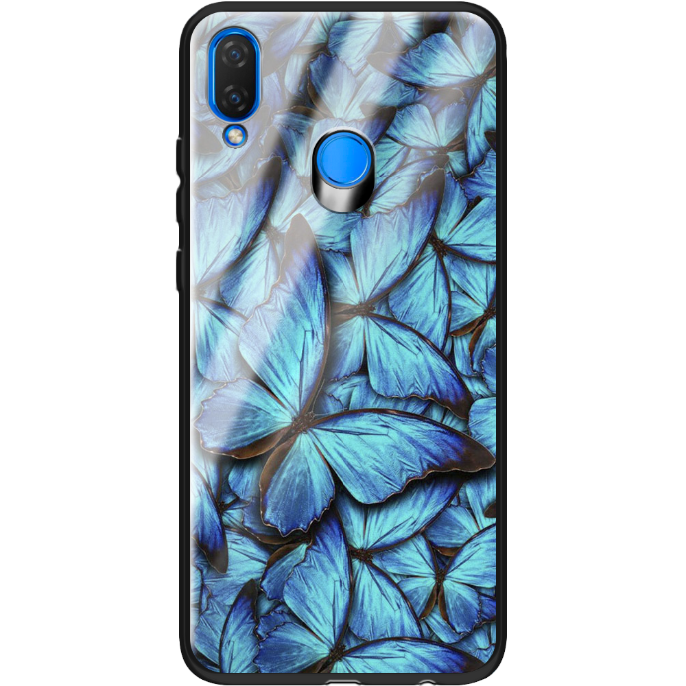 Чехол Boxface Huawei P Smart Plus лазурные бабочки Черный силикон со стеклом (34912-up1550-37724)