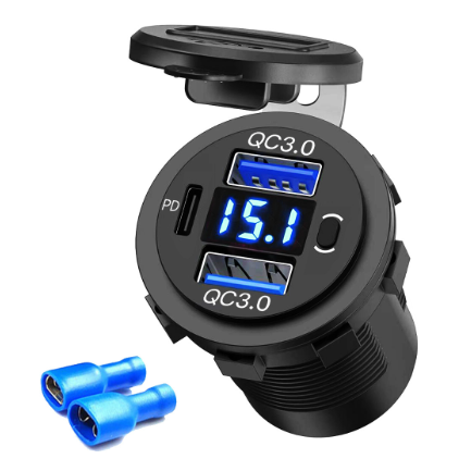 Зарядний пристрій QC 3.0 2хUSB вольтметр та Type-C Синій Зарядний пристрій QC 3.0 2хUSB вольтметр та Type-C Синій