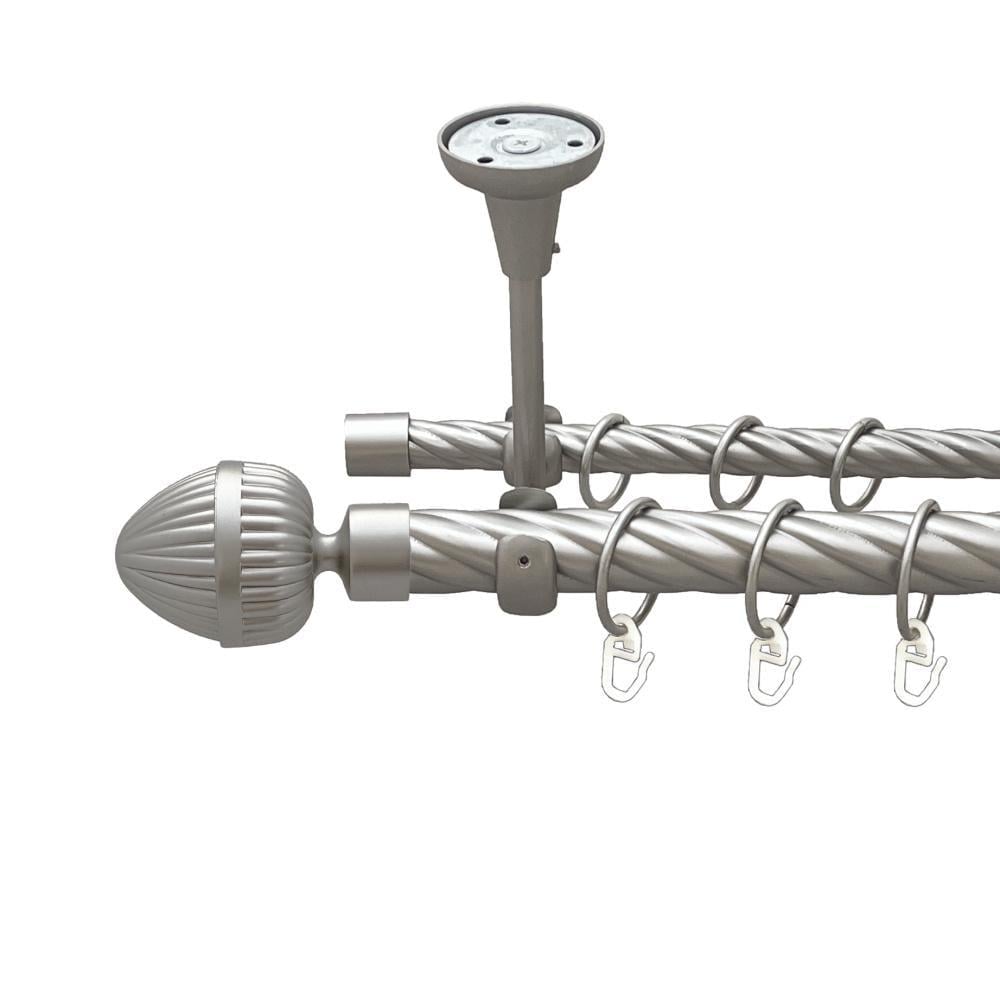 Карниз металлический Orvit Одеон двухрядный открытый к потолку/скрученная труба/кольцо металлическое Сатин 25/16 мм 160 см (00-00024122)